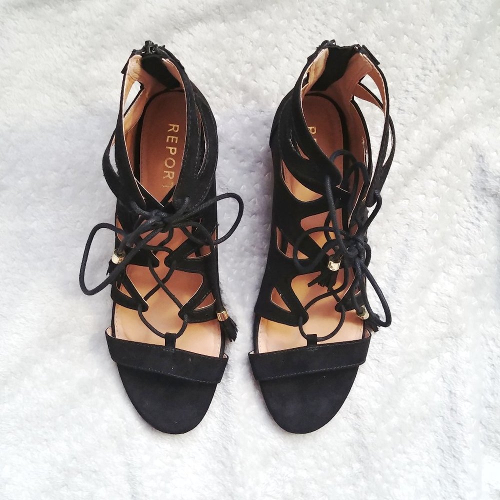 REPORT Miramar Lace Up Wedge Sandal Black